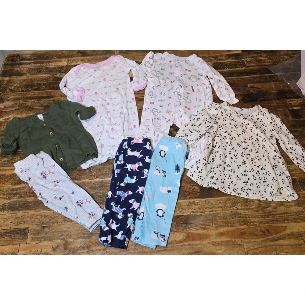 Baby Girl 9 Mo Bundle 7 pc Lot Sleeper Gown Pants Outfit Dress Bundle